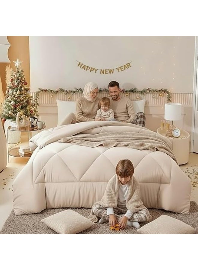 Luxury Turkish Fiber Comforter 400 Density | Soft and Durable Fabric Gives You Warmth and Comfort All Night | Winter and Summer Comforter for All Seasons | Elegant Grey Design | (beige, 180 * 220cm) - Image 1